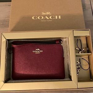 Coach Black Cherry Boxed Corner Zip Wristlet